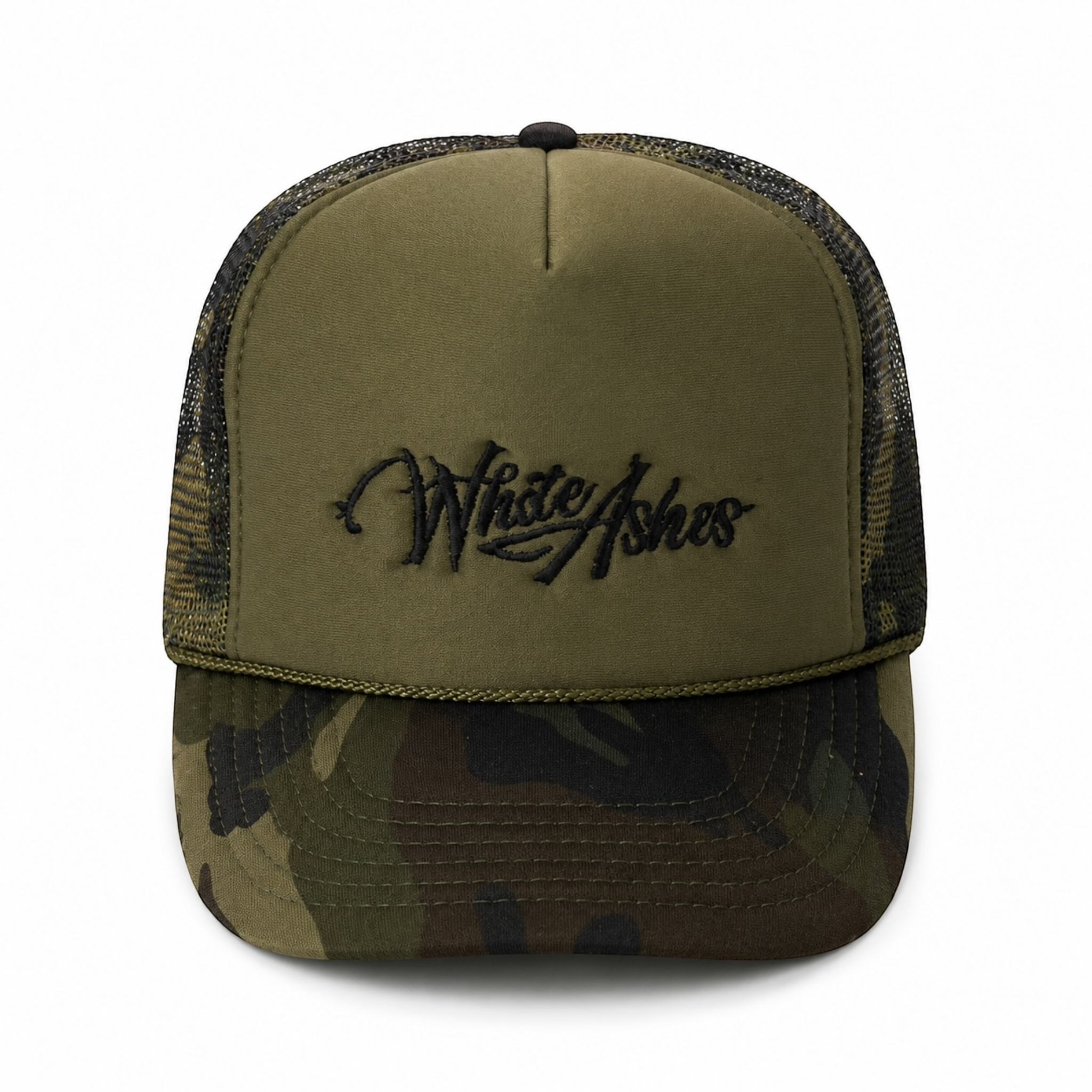 WHITE ASHES TRUCKER HAT (ARMY GREEN)