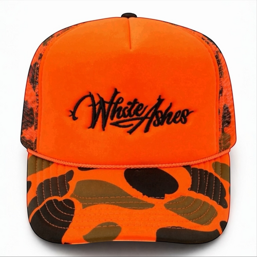 WHITE ASHES TRUCKER HAT (FIRE ORANGE)