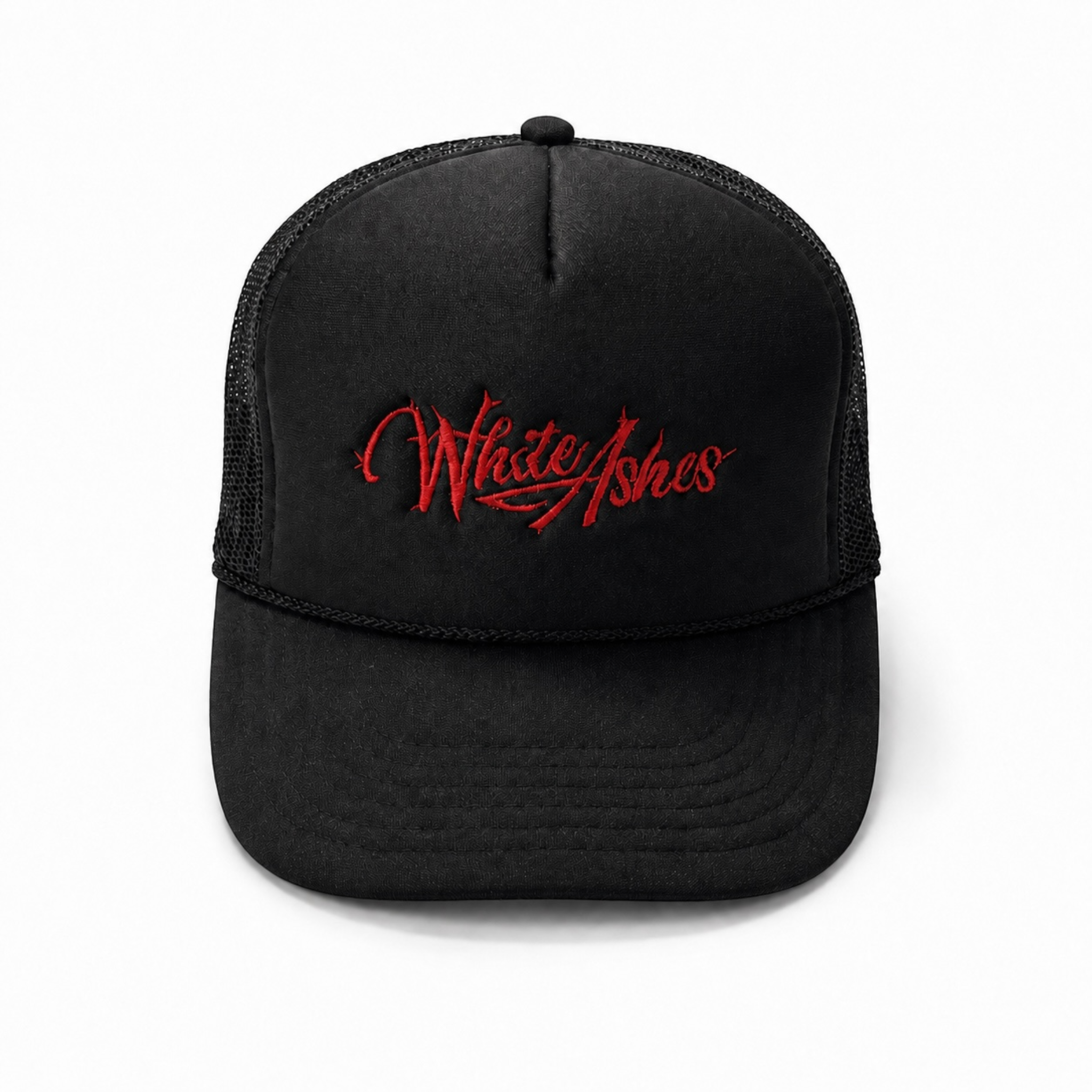 WHITE ASHE TRUCKER HAT (RED EMBROIDERY)