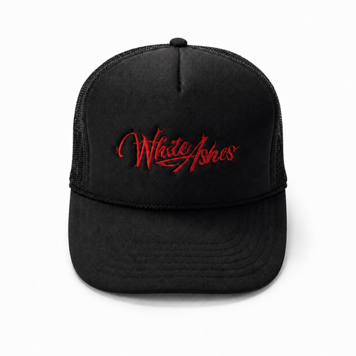 WHITE ASHE TRUCKER HAT (RED EMBROIDERY)