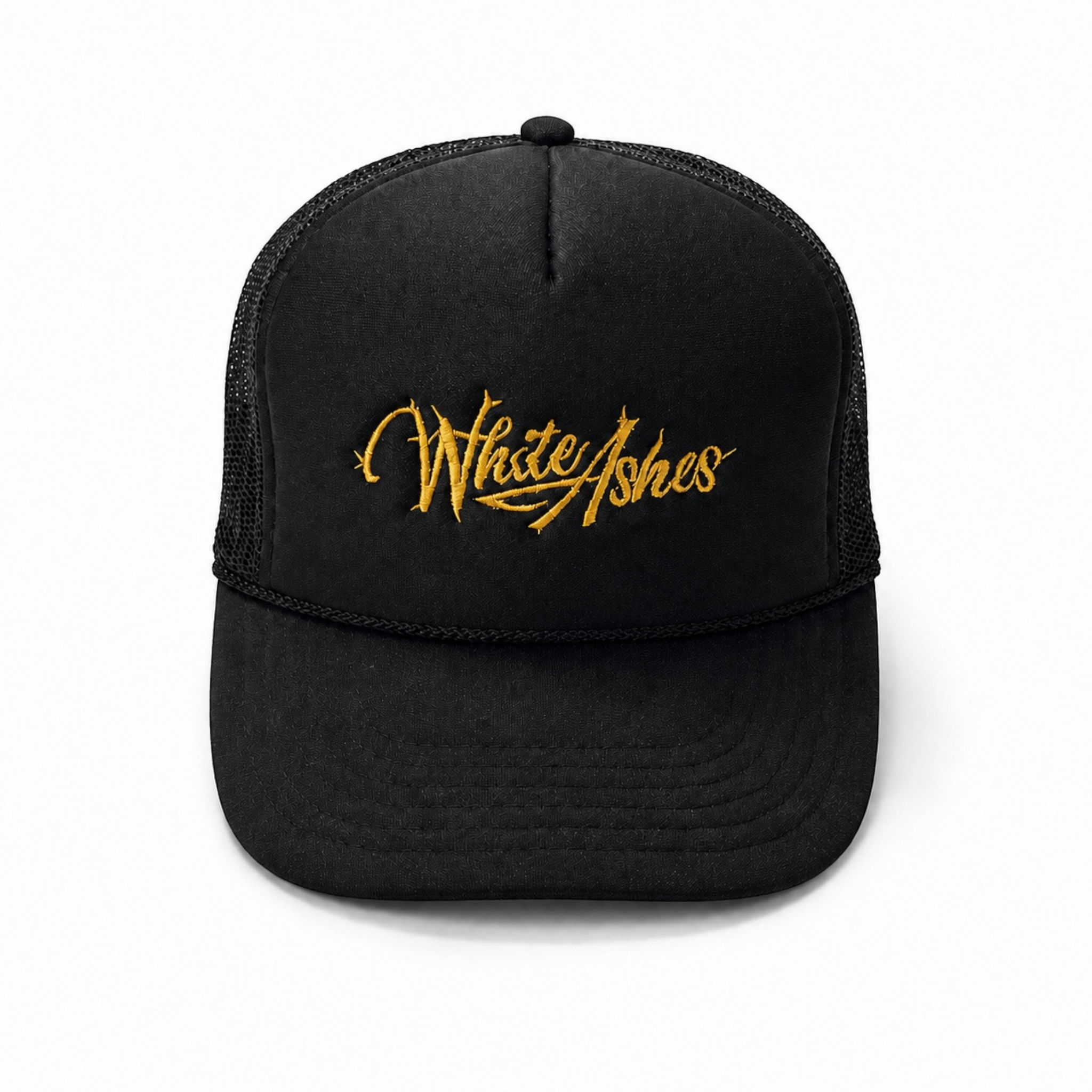 WHITE ASHES TRUCKER HAT (GOLD EMBROIDERY)
