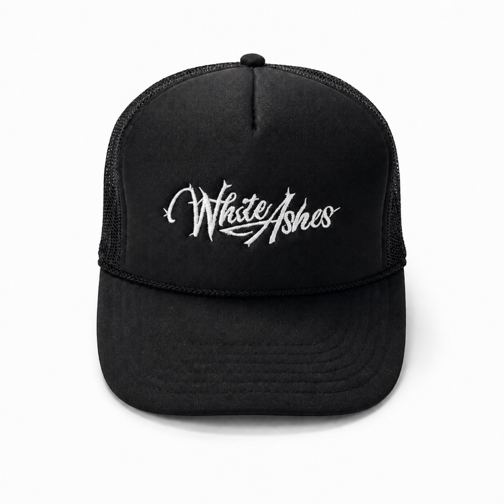 WHITE ASHES TRUCKER HAT (WHITE EMBROIDERY)