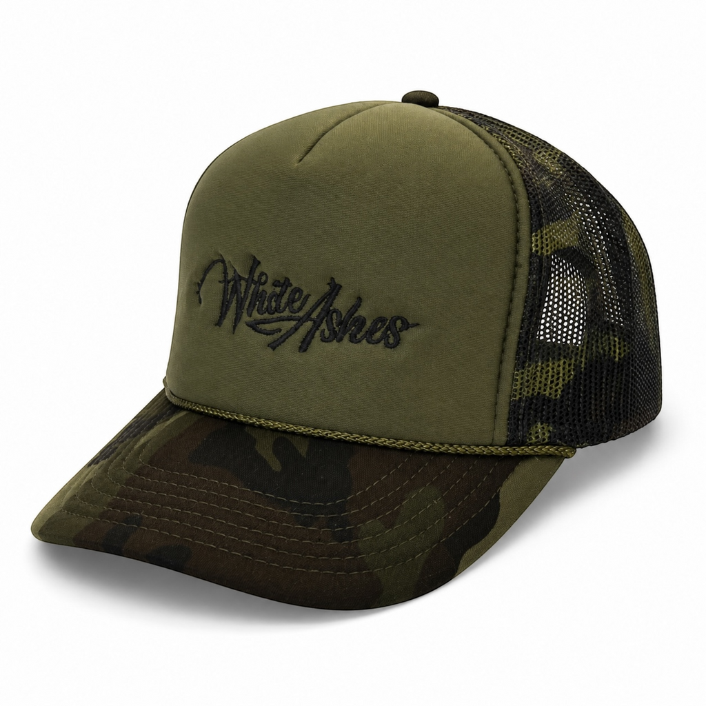 WHITE ASHES TRUCKER HAT (ARMY GREEN)