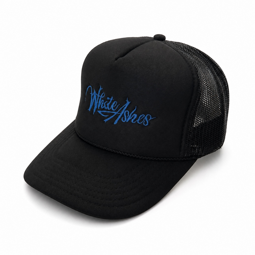 WHITE ASHES TRUCKER HAT (BLUE EMBROIDERY)