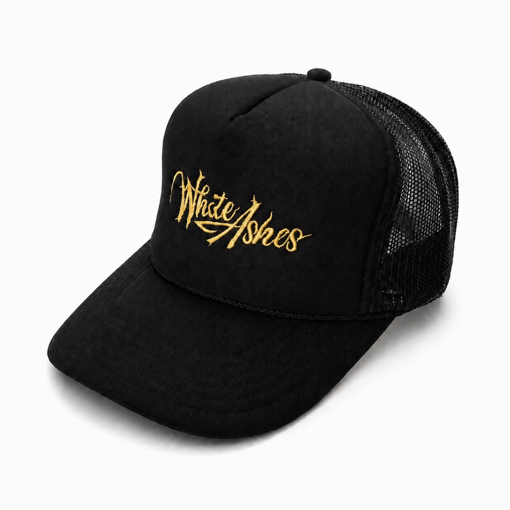 WHITE ASHES TRUCKER HAT (GOLD EMBROIDERY)