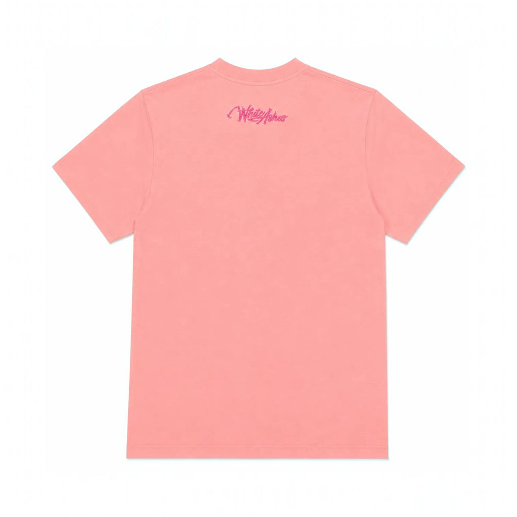 White Ashes Smoke Shop pink cotton crewneck t-shirt with tonal embroidered logo on the upper back