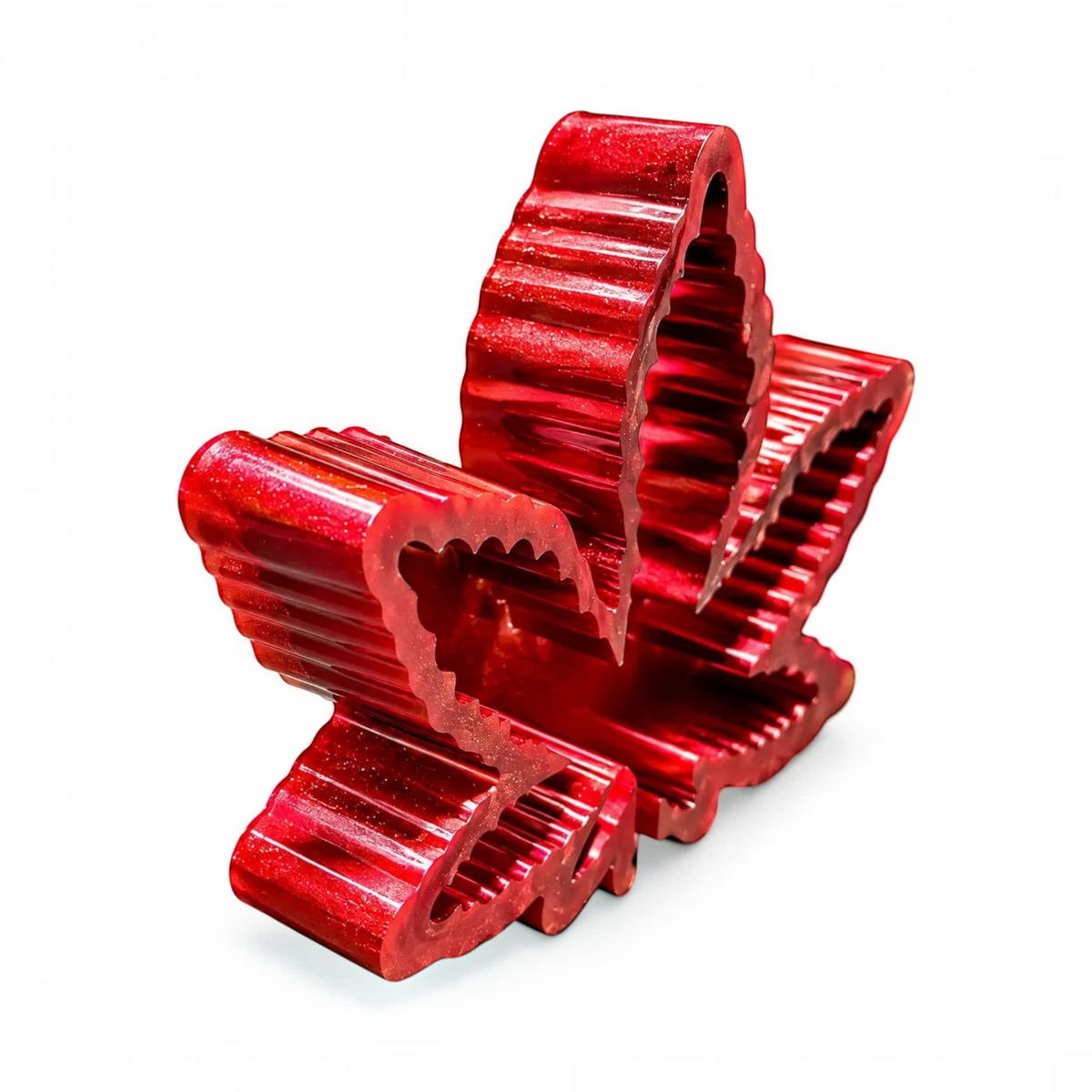 White Ashes Smoke Shop handcrafted red glitter resin leaf-shaped tray for smoking accessories or home decor.