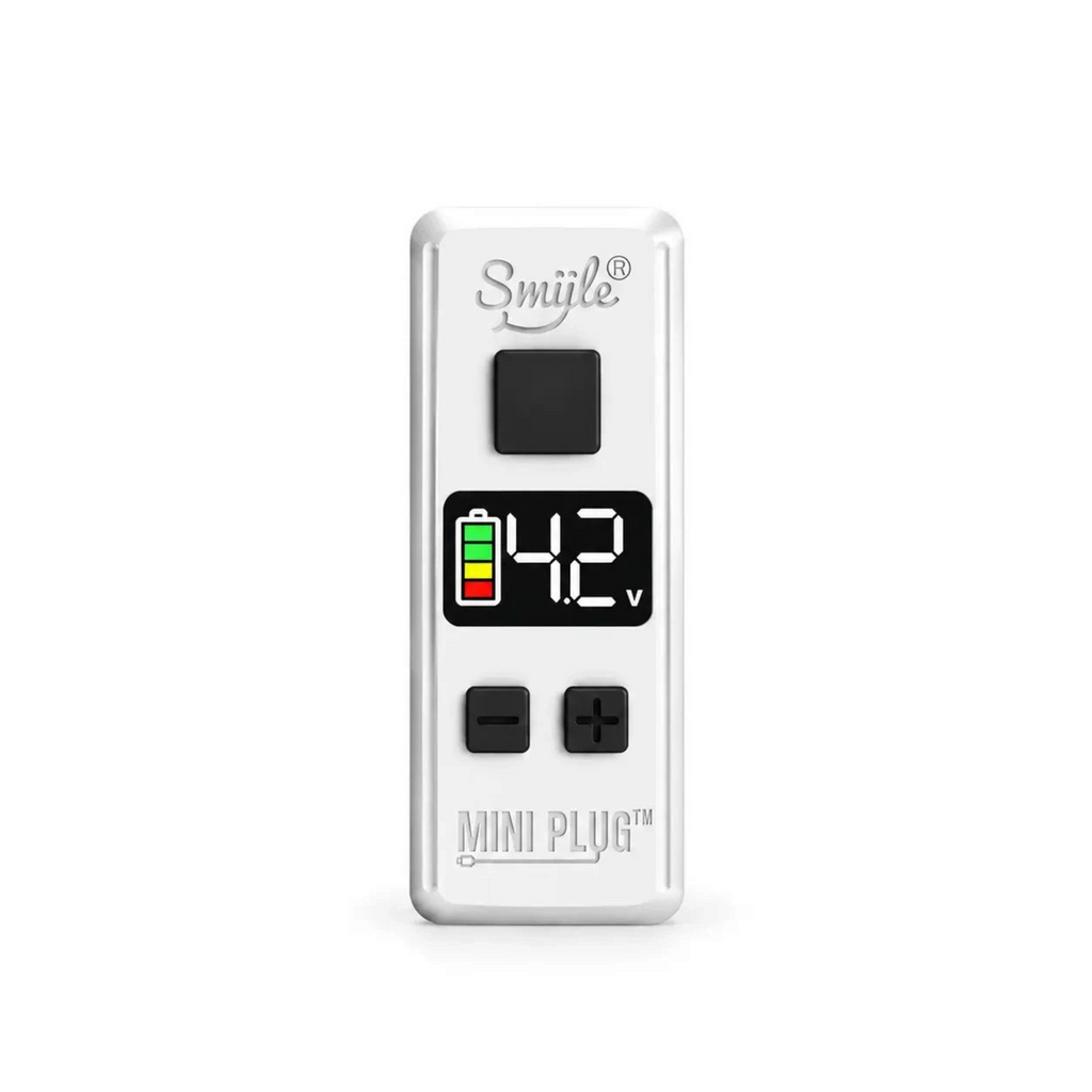 White Ashes Smoke Shop Smiile Mini Plug white portable 510-thread battery vaporizer with LED voltage display screen