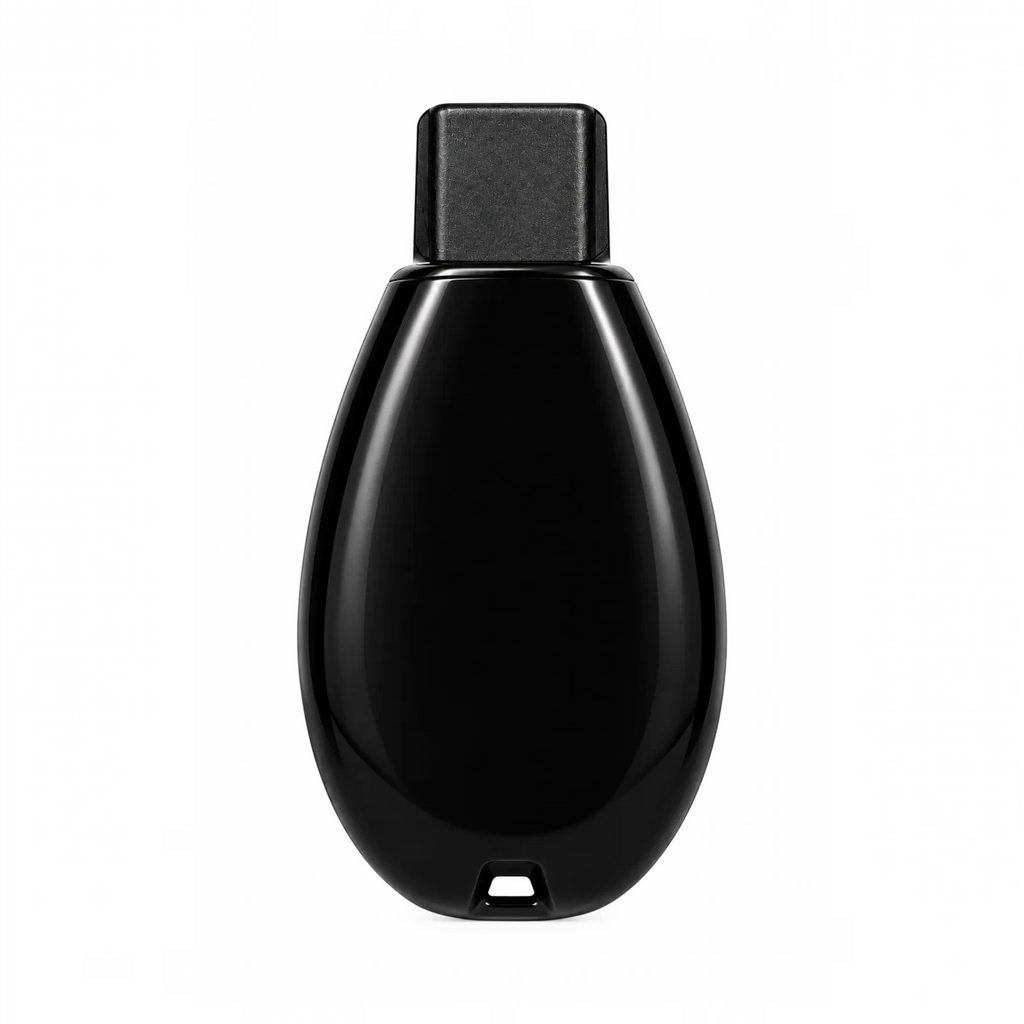 White Ashes Smoke Shop Smyle portable vaporizer in a sleek, glossy black car key fob design for discreet use.