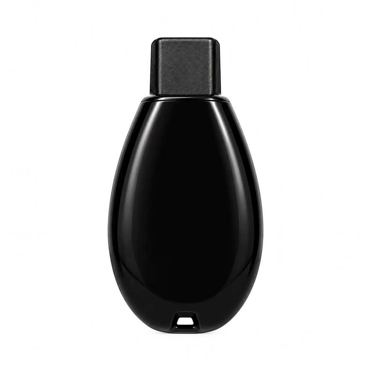 White Ashes Smoke Shop Smyle portable vaporizer in a sleek, high-gloss black teardrop shape with a key fob design.